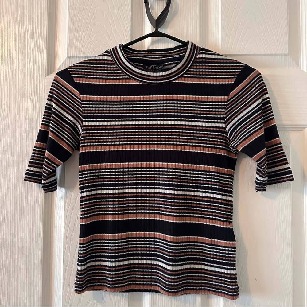 Topshop Petite Striped Short Sleeve Top